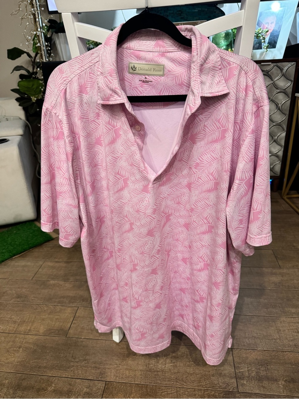 Donald Ross Men's Pink Leaf-Print Polo Shirt